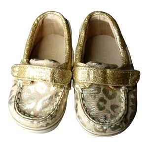 Sperry Top Siders Cheetah Gold Sparkle Pre-Walker Boat Shoes One Month U…